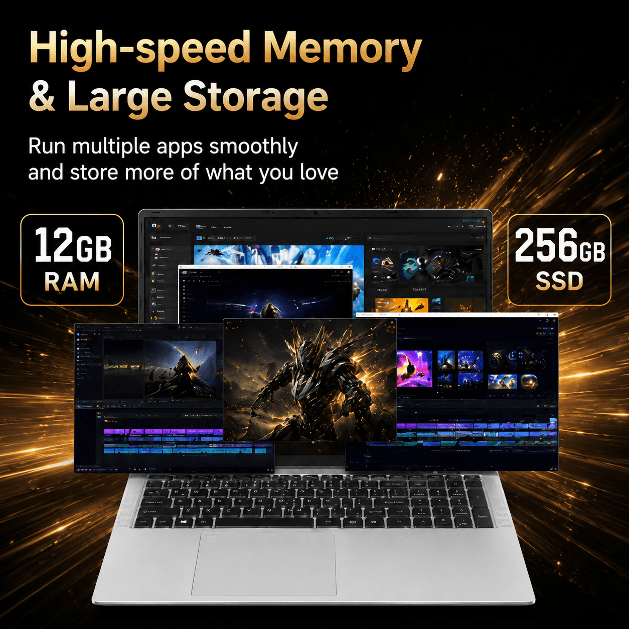 17.3" Laptop Computer, Intel N95, 12GB RAM, 256GB SSD, 10000mAh Battery, Large Screen Notebook for Student, Business & Home Use